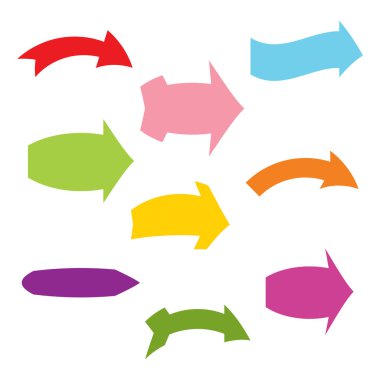 Dokuz tane çok renkli çeşitli okları ayarlayın. Vektör illustratio