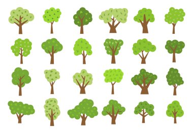Yirmi dört yeşil ağaçlar yapraklarla kümesi. Vektör illustratio