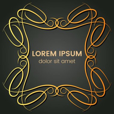 Karanlık bir arka plan üzerine bir kare altın monogram öğesi. Vektör çizim