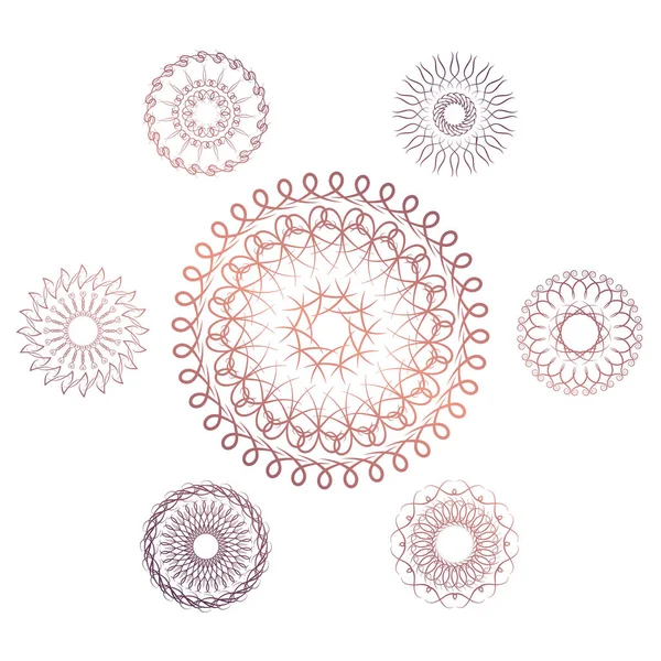 Conjunto Siete Elementos Circulares Geométricos Monograma Vectorial Sobre Fondo Blanco — Vector de stock