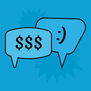 Mavi arka plan üzerinde iletişim konuşma balonları. Vektör illustratio