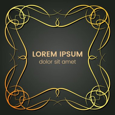 Karanlık bir arka plan üzerine bir kare altın monogram öğesi. Vektör çizim