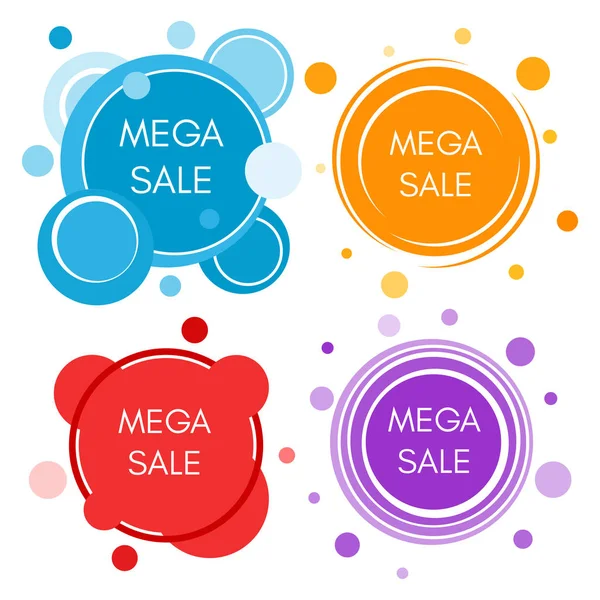 Set Four Mega Sale Stickers Abstract Colorful Forms Vector Illustratio — Stock Vector