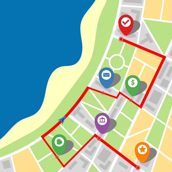 Mapa Ciudad Una Ciudad Imaginaria Con Río Ruta Multi Parada — Archivo Imágenes Vectoriales