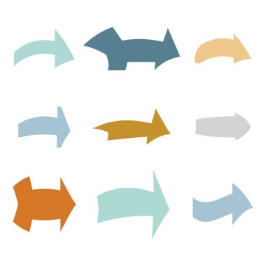 Dokuz tane çok renkli çeşitli okları ayarlayın. Vektör illustratio