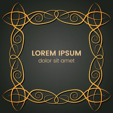 Karanlık bir arka plan üzerine bir kare altın monogram öğesi. Vektör çizim