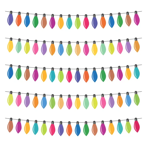 Garland Com Lâmpadas Multi Coloridas Fundo Branco Ilustração Vetorial — Vetor de Stock