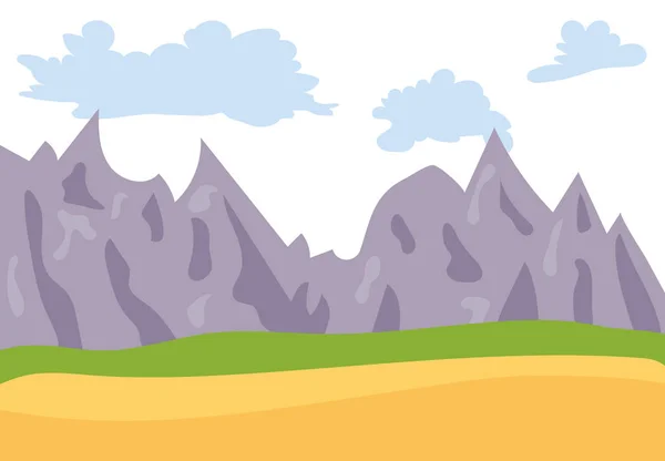 Paisaje Natural Dibujos Animados Estilo Plano Con Montañas Cielo Azul — Vector de stock