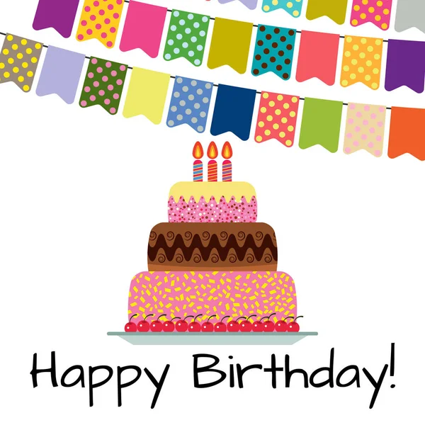 Ευχετήρια Κάρτα Γλυκό Κέικ Για Γιορτή Των Γενεθλίων Διάνυσμα Illustratio — Διανυσματικό Αρχείο