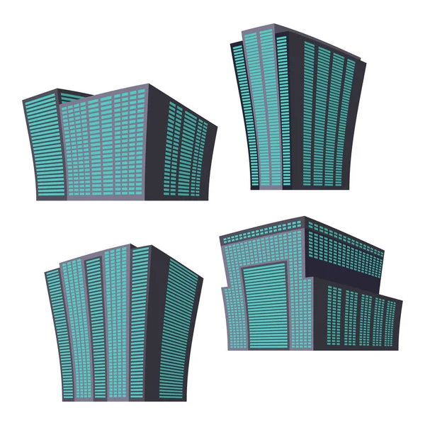 Conjunto Cuatro Edificios Modernos Gran Altura Sobre Fondo Blanco Vista — Vector de stock