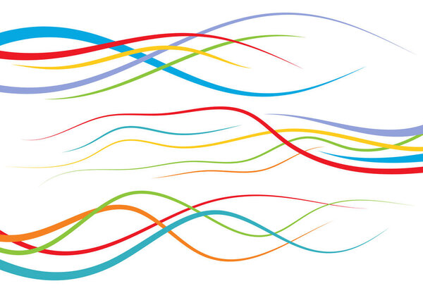 Набор абстрактных цветовых кривых линий. Элемент дизайна волн. Векторная иллюстрация
