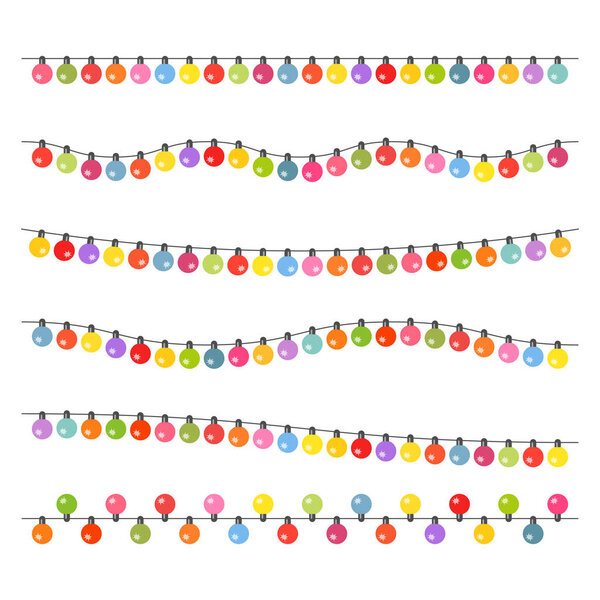 Garland with multi-colored light bulbs on a white background. Vector illustration