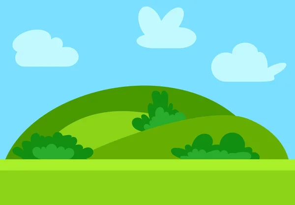 Paysage Naturel Dessin Animé Dans Style Plat Avec Des Collines — Image vectorielle