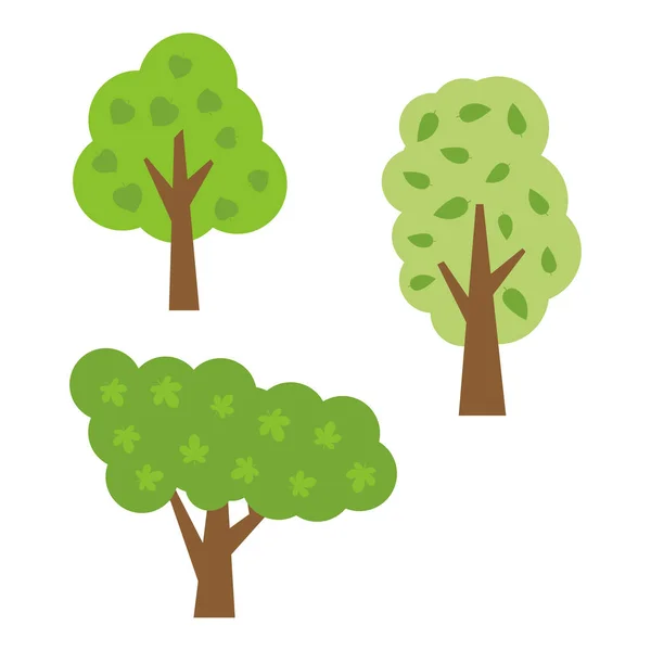 Trzy Zielone Drzewa Liśćmi Pozdrowienie Wektor — Wektor stockowy