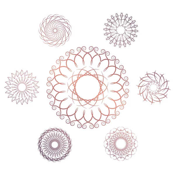 Set Van Zeven Geometrische Cirkelvormige Elementen Vector Monogram Witte Achtergrond — Stockvector