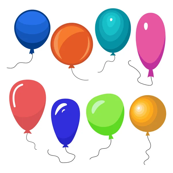 Σετ Οκτώ Πολύχρωμα Μπαλόνια Μια Συμβολοσειρά Που Απομονώνονται Λευκό Φόντο — Διανυσματικό Αρχείο