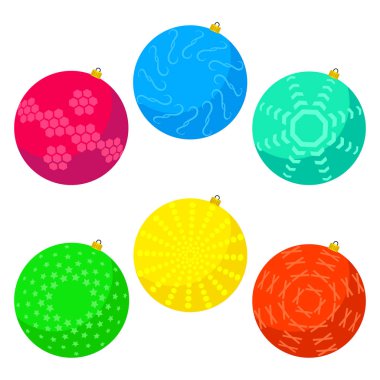 Altı çok Noel topları beyaz bir arka plan üzerinde renkli. Vektör çizim