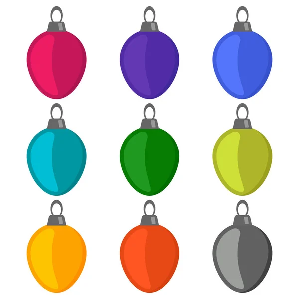 Nine Multi Colored Christmas Balls White Background Vector Illustration — Stock Vector