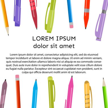 Kalemler ve kurşun kalemler ve metin için yer arka plan. Vektör çizim