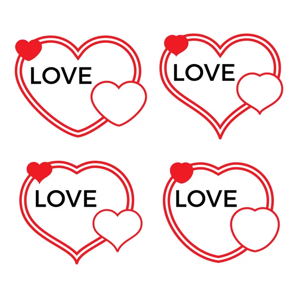 Set Four Red Hearts White Background Black Inscription Love Vector — Stock Vector