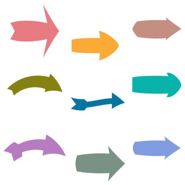 Dokuz tane çok renkli çeşitli okları ayarlayın. Vektör illustratio