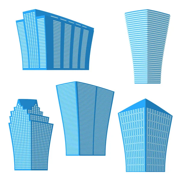 つのモダンな高層建物白い背景のセットです 下からの建物の眺め 等尺性のベクトル図 — ストックベクタ