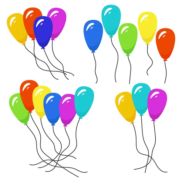Bouquets de plusieurs ballons d'hélium de couleur — Image vectorielle