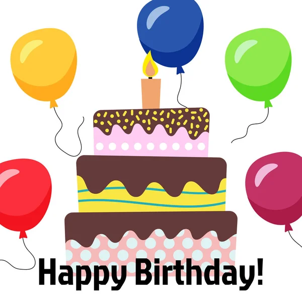 Ευχετήρια κάρτα με γλυκό κέικ για τη γιορτή των γενεθλίων — Διανυσματικό Αρχείο