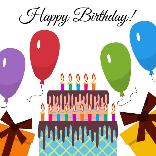 Ευχετήρια κάρτα με γλυκό κέικ για τη γιορτή των γενεθλίων — Διανυσματικό Αρχείο