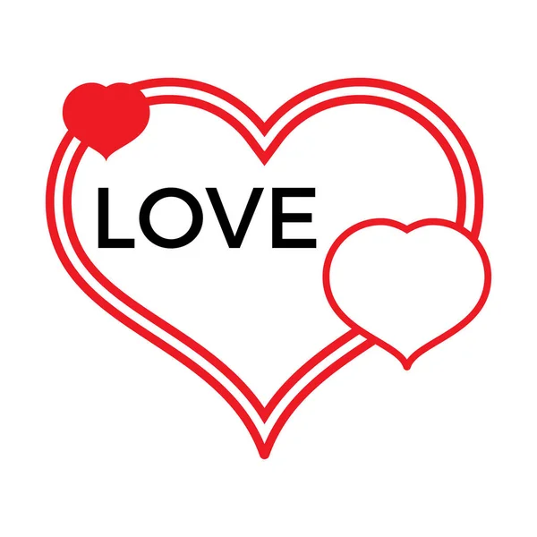 Three Red Hearts White Background Black Inscription Love Vector Illustration — Stock Vector