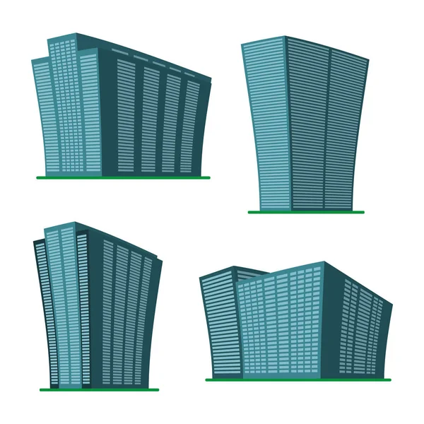 つのモダンな高層建物白い背景のセットです 下からの建物の眺め 等尺性のベクトル図 — ストックベクタ