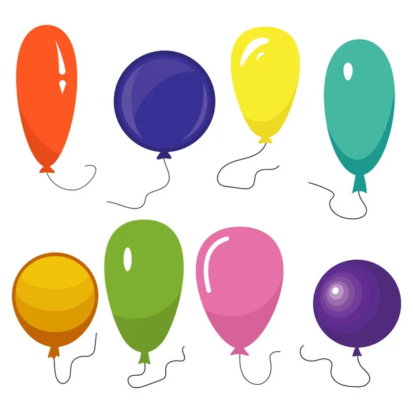 Set Ocho Globos Colores Con Una Cuerda Aislada Sobre Fondo — Vector de stock