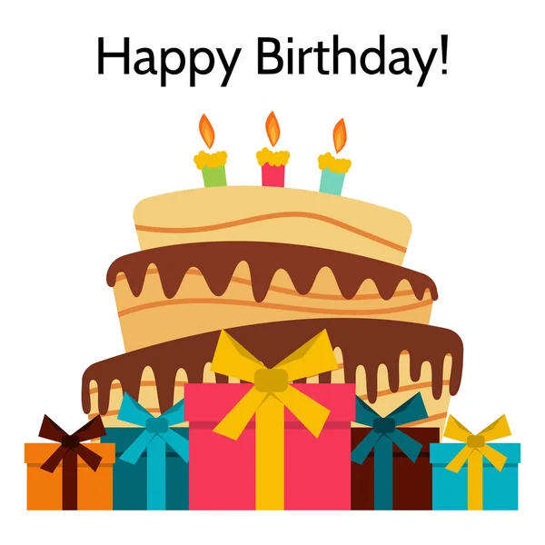 Życzeniami Słodkie Ciasto Dla Birthday Celebration Pozdrowienie Wektor — Wektor stockowy