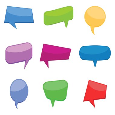 Dokuz renkli karikatür komik balonları konuşma balonları olmadan ifadeler kümesi. Vektör çizim