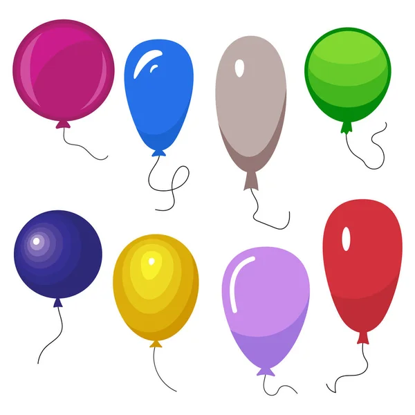 Set Ocho Globos Colores Con Una Cuerda Aislada Sobre Fondo — Vector de stock