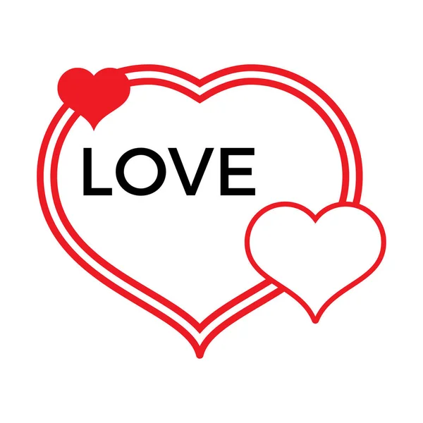 Three Red Hearts White Background Black Inscription Love Vector Illustration — Stock Vector