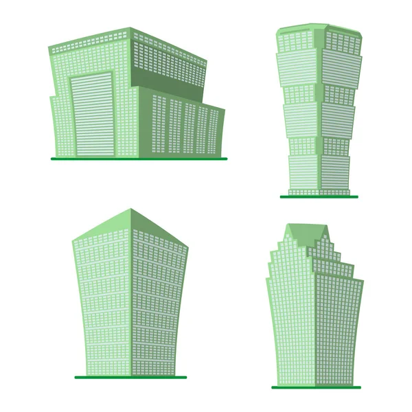 Set Aus Vier Modernen Hochhäusern Auf Weißem Hintergrund Blick Auf — Stockvektor