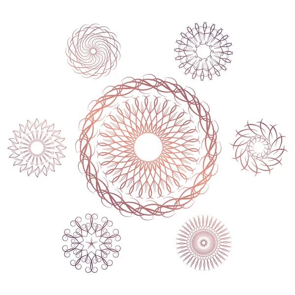 Set Van Zeven Geometrische Cirkelvormige Elementen Vector Monogram Witte Achtergrond — Stockvector