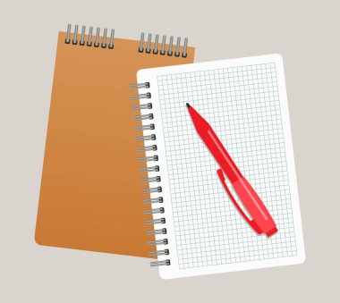 İki not defterleri ve bir kalem. Vektör illustratio