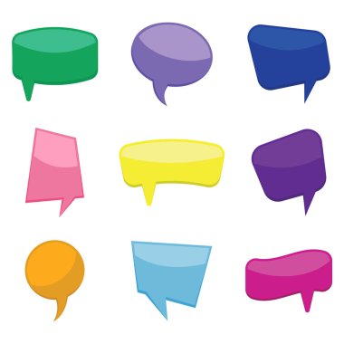 Dokuz renkli karikatür komik balonları konuşma balonları olmadan ifadeler kümesi. Vektör çizim