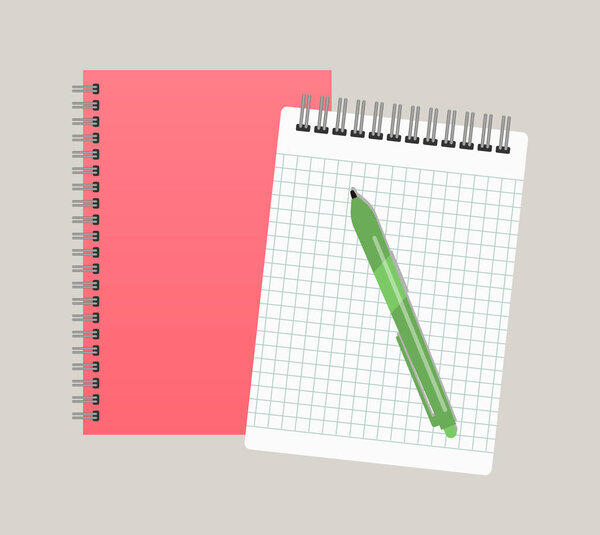 Two notepads and a pen. Vector illustratio