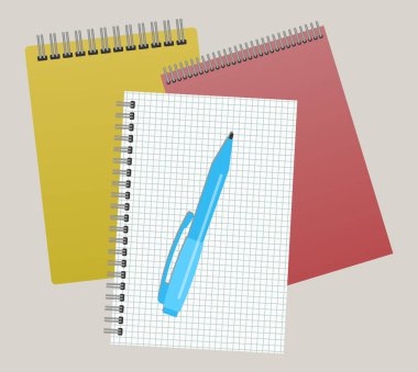 Üç Not defterleri ve bir kalem. Vektör illustratio