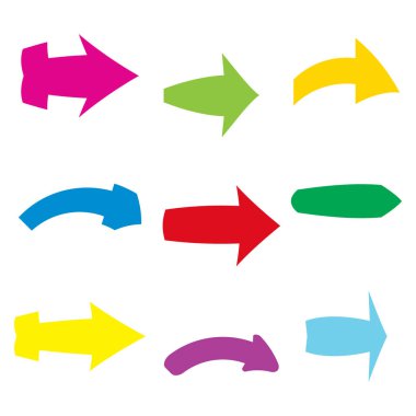 Dokuz tane çok renkli çeşitli okları ayarlayın. Vektör illustratio