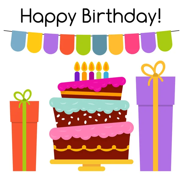 Ευχετήρια Κάρτα Γλυκό Κέικ Για Γιορτή Των Γενεθλίων Διάνυσμα Illustratio — Διανυσματικό Αρχείο