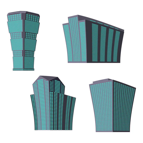 Conjunto Quatro Edifícios Modernos Sobre Fundo Branco Vista Edifício Partir —  Vetores de Stock