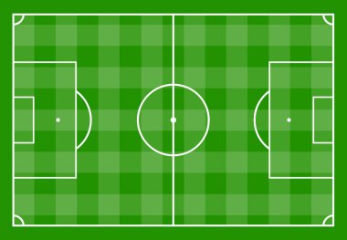 İle yeşil çim futbol sahası. Vektör illustratio