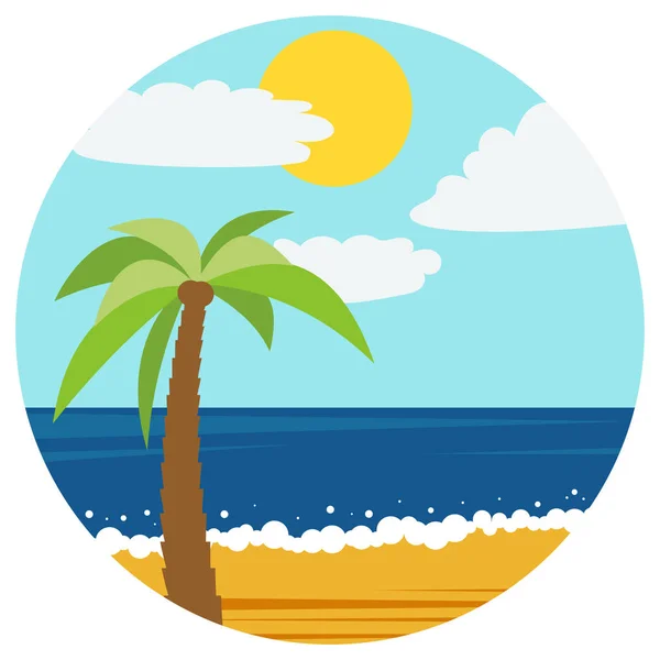 自然卡通景观的圈子 在夏天海滩的平面样式与棕榈的矢量例证 — 图库矢量图片