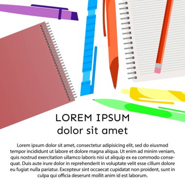 Arka plan ile defter, kalem, kalem, sizin metin için yer. Vektör çizim