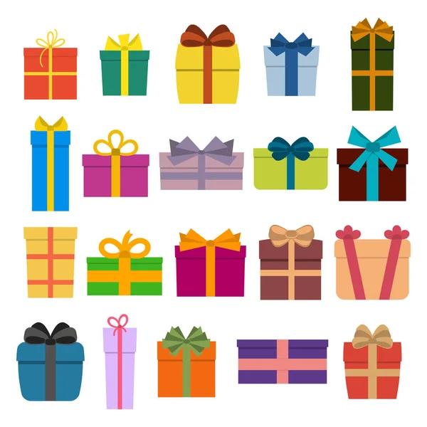 Collection Twenty Multi Colored Gift Boxes Vector Illustratio — Stock Vector