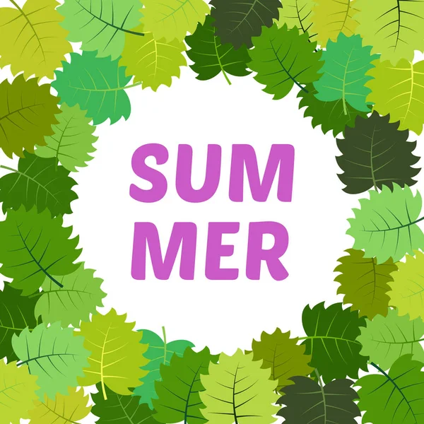 Hintergrund Mit Sommerblättern Mit Der Aufschrift Sommer Der Mitte Vektorillustration — Stockvektor